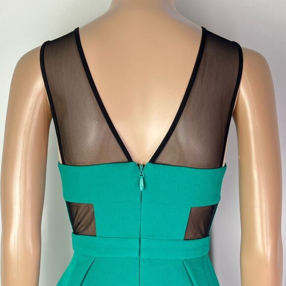 New BCBGeneration Emerald Green Sheer Mesh Cutout Pleated Mini Dress - Picture 7 of 13